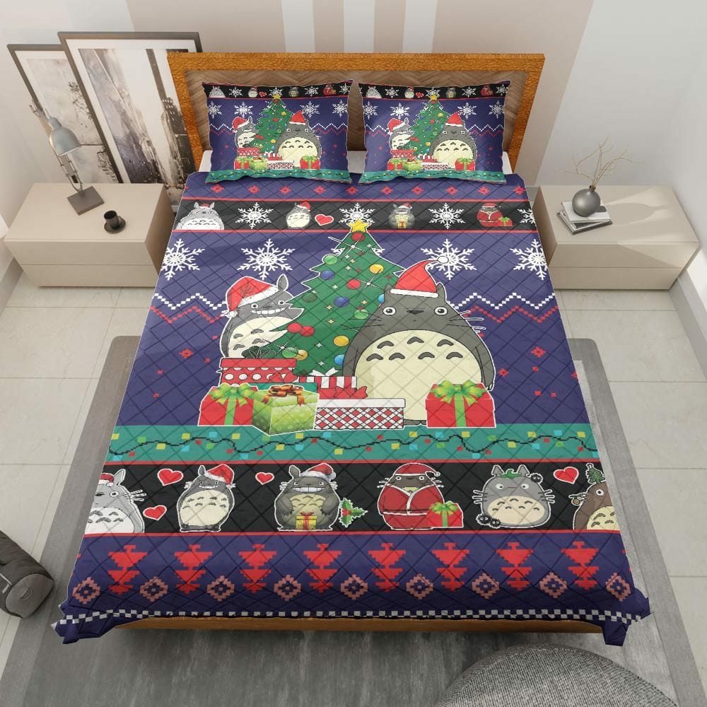 Bedding Set | My Neighbor Totoro Blue Christmas Quilt Bedding Set Bedding Set Bedding Set