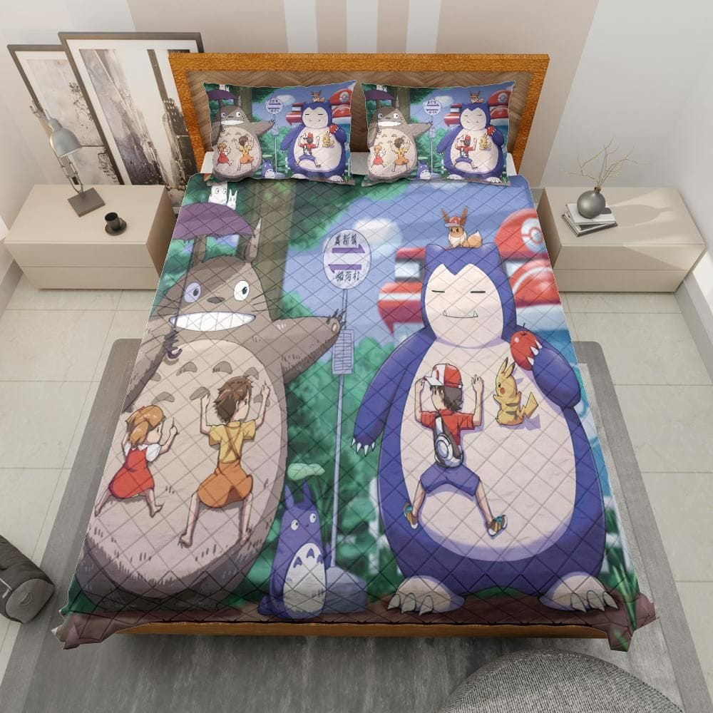 Bedding Set | Totoro And Snorlax At The Bus Stop Quilt Bedding Set Bedding Set Bedding Set