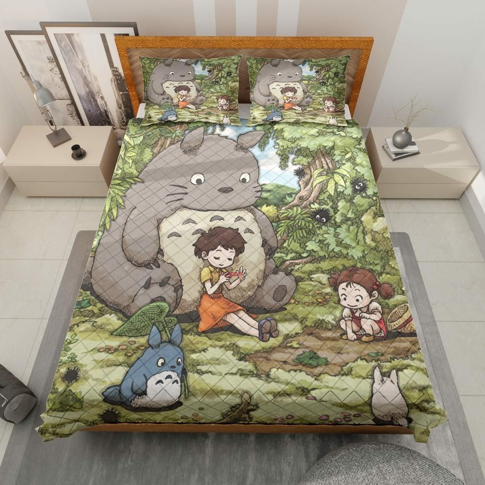 Bedding Set | Totoro And The Girls Quilt Bedding Set Bedding Set Bedding Set