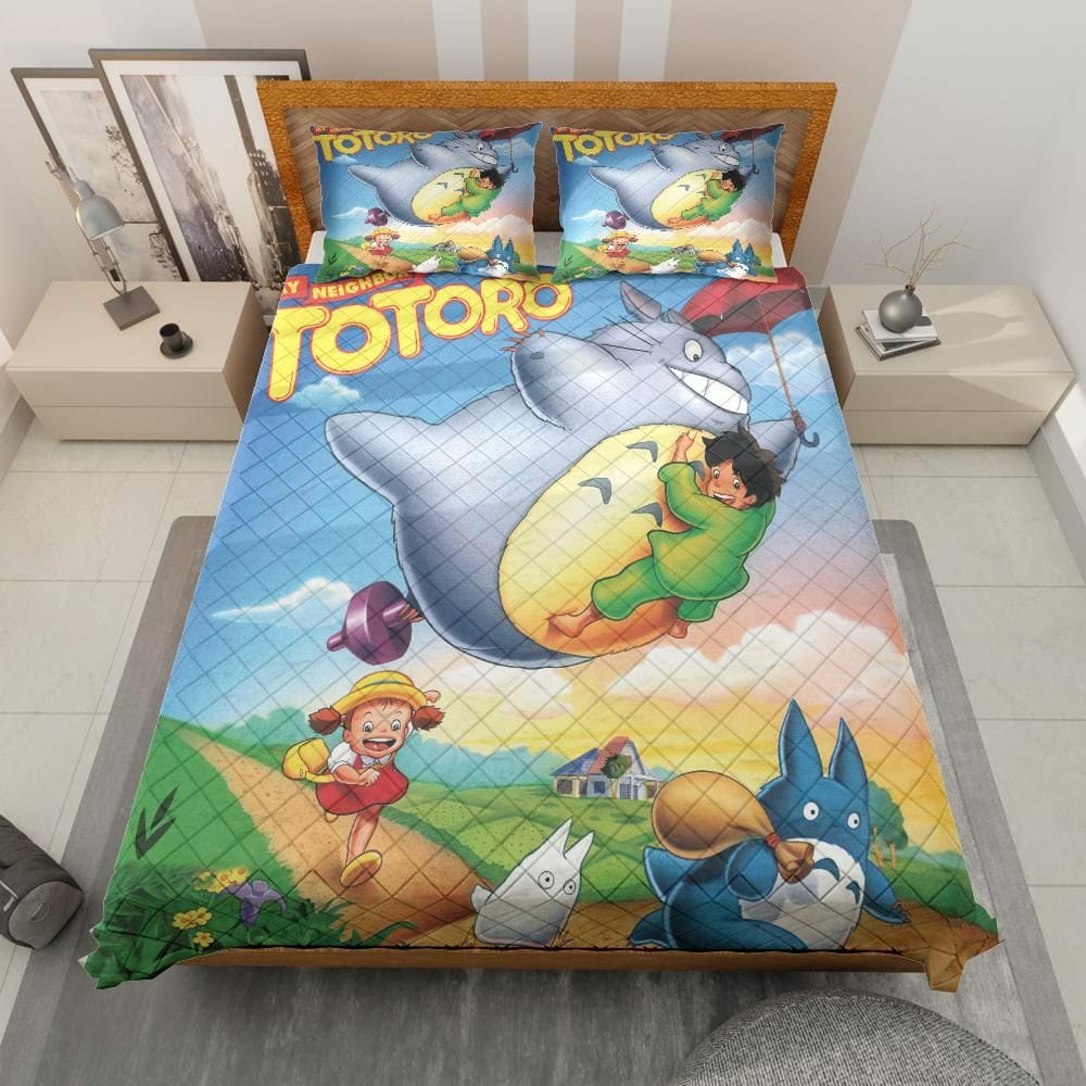 Bedding Set | Umbrella Totoro Colorful Quilt Bedding Set Bedding Set Bedding Set