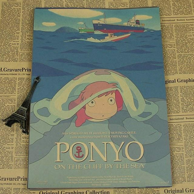 Wall Decor | Ponyo Vintage Kraft Paper Poster Home Decor Black